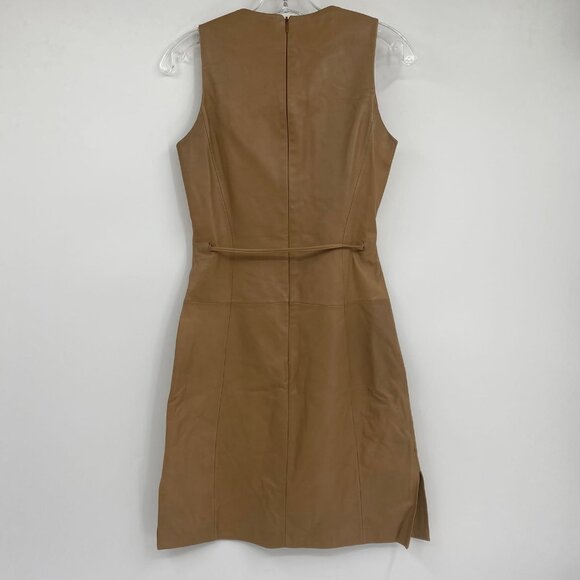 Hugo Boss Tan Leather Mini Sleeveless Dress | Size 2 - Picture 2 of 10